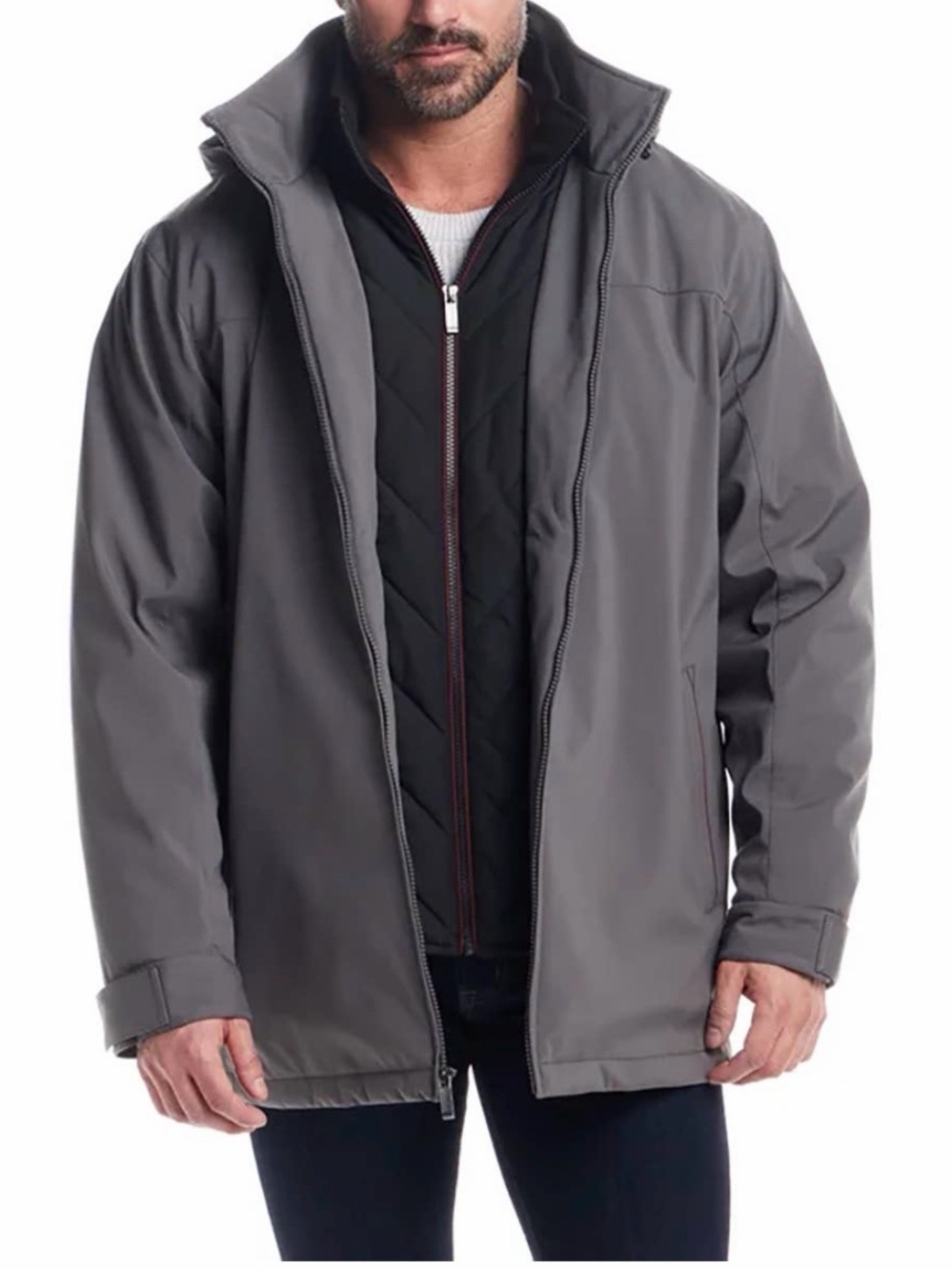 Weatherproof Men's Grey Waterproof Shell Jacket with Quilted Liner